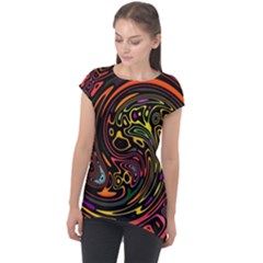 Abstract Tribal Swirl Cap Sleeve High Low Top by SpinnyChairDesigns