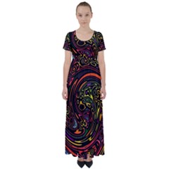 Abstract Tribal Swirl High Waist Short Sleeve Maxi Dress by SpinnyChairDesigns