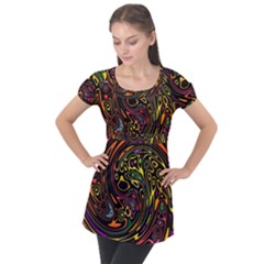 Abstract Tribal Swirl Puff Sleeve Tunic Top by SpinnyChairDesigns