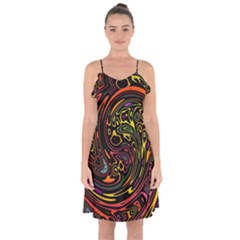 Abstract Tribal Swirl Ruffle Detail Chiffon Dress by SpinnyChairDesigns