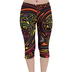 Abstract Tribal Swirl Velvet Capri Leggings  by SpinnyChairDesigns