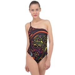 Abstract Tribal Swirl Classic One Shoulder Swimsuit by SpinnyChairDesigns