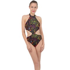 Abstract Tribal Swirl Halter Side Cut Swimsuit by SpinnyChairDesigns