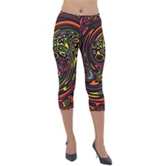 Abstract Tribal Swirl Lightweight Velour Capri Leggings  by SpinnyChairDesigns