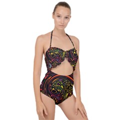 Abstract Tribal Swirl Scallop Top Cut Out Swimsuit by SpinnyChairDesigns