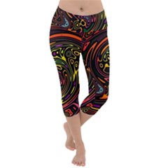 Abstract Tribal Swirl Lightweight Velour Capri Yoga Leggings by SpinnyChairDesigns