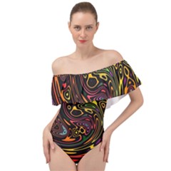 Abstract Tribal Swirl Off Shoulder Velour Bodysuit  by SpinnyChairDesigns