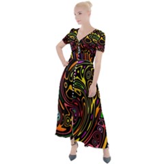 Abstract Tribal Swirl Button Up Short Sleeve Maxi Dress by SpinnyChairDesigns