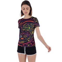 Abstract Tribal Swirl Back Circle Cutout Sports Tee by SpinnyChairDesigns