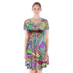 Ugliest Pattern In The World Short Sleeve V-neck Flare Dress by SpinnyChairDesigns