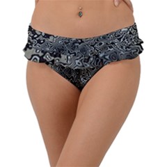 Urban Camouflage Black Grey Brown Frill Bikini Bottom by SpinnyChairDesigns