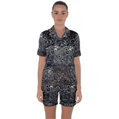 Urban Camouflage Black Grey Brown Satin Short Sleeve Pyjamas Set by SpinnyChairDesigns