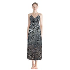 Urban Camouflage Black Grey Brown Button Up Chiffon Maxi Dress by SpinnyChairDesigns