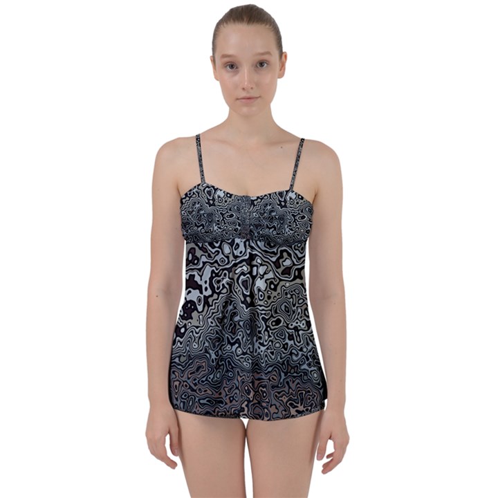 Urban Camouflage Black Grey Brown Babydoll Tankini Set