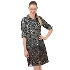 Urban Camouflage Black Grey Brown Long Sleeve Mini Shirt Dress by SpinnyChairDesigns