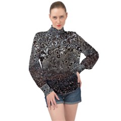 Urban Camouflage Black Grey Brown High Neck Long Sleeve Chiffon Top by SpinnyChairDesigns