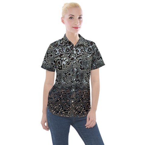 Urban Camouflage Black Grey Brown Women s Short Sleeve Pocket Shirt by SpinnyChairDesigns