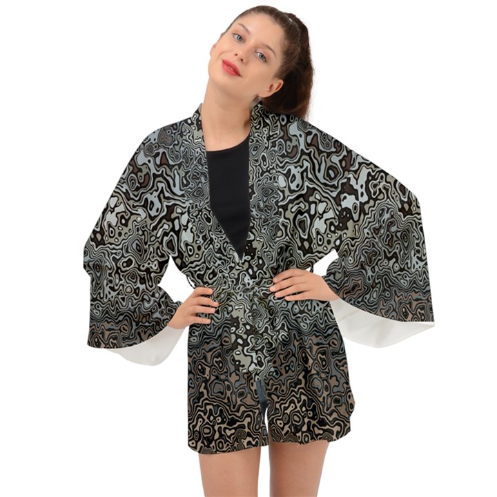 Urban Camouflage Black Grey Brown Long Sleeve Kimono