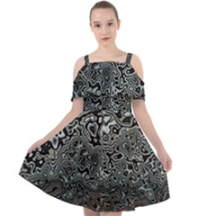 Urban Camouflage Black Grey Brown Cut Out Shoulders Chiffon Dress by SpinnyChairDesigns