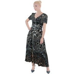 Urban Camouflage Black Grey Brown Button Up Short Sleeve Maxi Dress by SpinnyChairDesigns