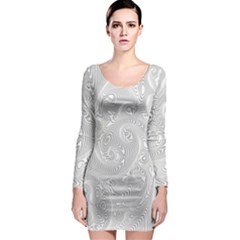 White Abstract Paisley Pattern Long Sleeve Bodycon Dress by SpinnyChairDesigns