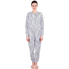 White Abstract Paisley Pattern Onepiece Jumpsuit (ladies)  by SpinnyChairDesigns