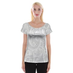 White Abstract Paisley Pattern Cap Sleeve Top by SpinnyChairDesigns