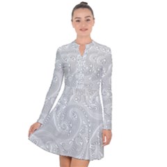 White Abstract Paisley Pattern Long Sleeve Panel Dress by SpinnyChairDesigns