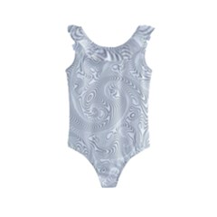 White Abstract Paisley Pattern Kids  Frill Swimsuit by SpinnyChairDesigns