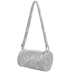 White Abstract Paisley Pattern Mini Cylinder Bag by SpinnyChairDesigns