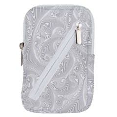 White Abstract Paisley Pattern Belt Pouch Bag (small) by SpinnyChairDesigns