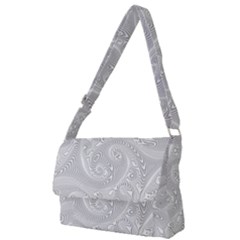 White Abstract Paisley Pattern Full Print Messenger Bag (l) by SpinnyChairDesigns