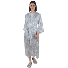 White Abstract Paisley Pattern Maxi Satin Kimono by SpinnyChairDesigns