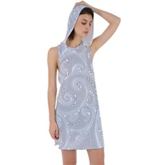 White Abstract Paisley Pattern Racer Back Hoodie Dress by SpinnyChairDesigns