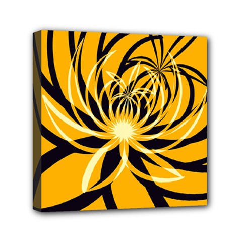 Black Yellow Abstract Floral Pattern Mini Canvas 6  X 6  (stretched) by SpinnyChairDesigns