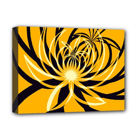 Black Yellow Abstract Floral Pattern Deluxe Canvas 16  X 12  (stretched)  by SpinnyChairDesigns