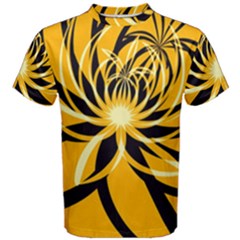 Black Yellow Abstract Floral Pattern Men s Cotton Tee by SpinnyChairDesigns