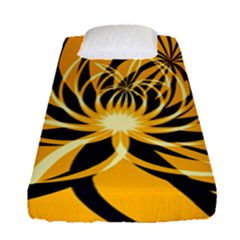 Black Yellow Abstract Floral Pattern Fitted Sheet (single Size) by SpinnyChairDesigns