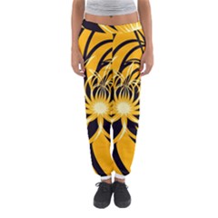 Black Yellow Abstract Floral Pattern Women s Jogger Sweatpants by SpinnyChairDesigns