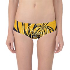 Black Yellow Abstract Floral Pattern Classic Bikini Bottoms by SpinnyChairDesigns