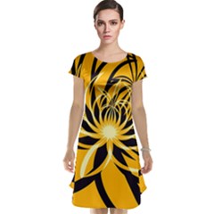 Black Yellow Abstract Floral Pattern Cap Sleeve Nightdress by SpinnyChairDesigns