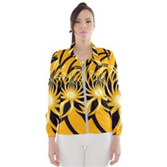 Black Yellow Abstract Floral Pattern Women s Windbreaker by SpinnyChairDesigns