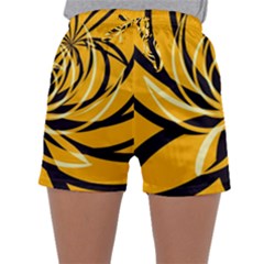 Black Yellow Abstract Floral Pattern Sleepwear Shorts by SpinnyChairDesigns