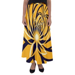 Black Yellow Abstract Floral Pattern Flared Maxi Skirt