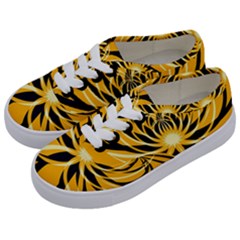 Black Yellow Abstract Floral Pattern Kids  Classic Low Top Sneakers by SpinnyChairDesigns