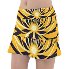 Black Yellow Abstract Floral Pattern Tennis Skorts by SpinnyChairDesigns