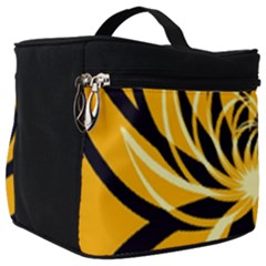 Black Yellow Abstract Floral Pattern Make Up Travel Bag (big) by SpinnyChairDesigns