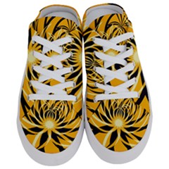 Black Yellow Abstract Floral Pattern Half Slippers by SpinnyChairDesigns