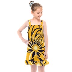 Black Yellow Abstract Floral Pattern Kids  Overall Dress by SpinnyChairDesigns