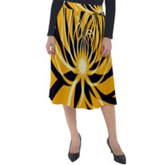 Black Yellow Abstract Floral Pattern Classic Velour Midi Skirt  by SpinnyChairDesigns